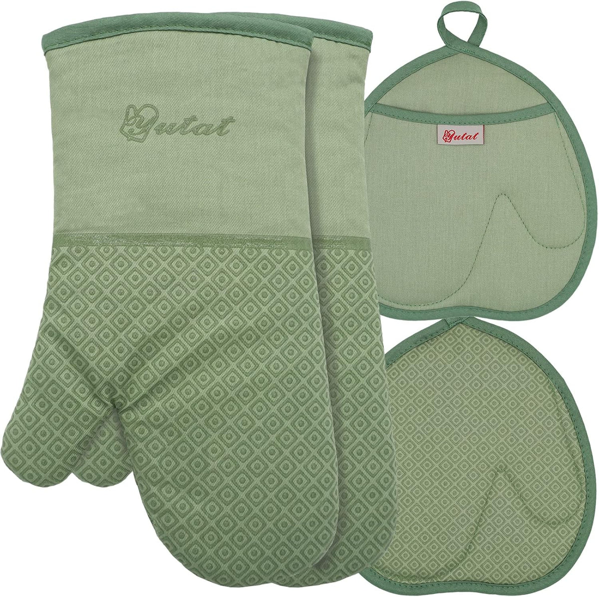 Yutat Silicone Oven Mitts - Oven Mitts and Pot Holders Sets Made of Non-Slip & BPA-Free Silicone, High Heat Resistant 500 Degrees, Perfect for Kitchen Cooking Baking BBQ, Peak Green