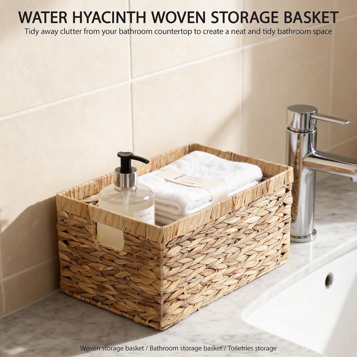 Storage Container, Natural Water Hyacinth Storage Bins Rectangular Basket,Arts and Crafts.