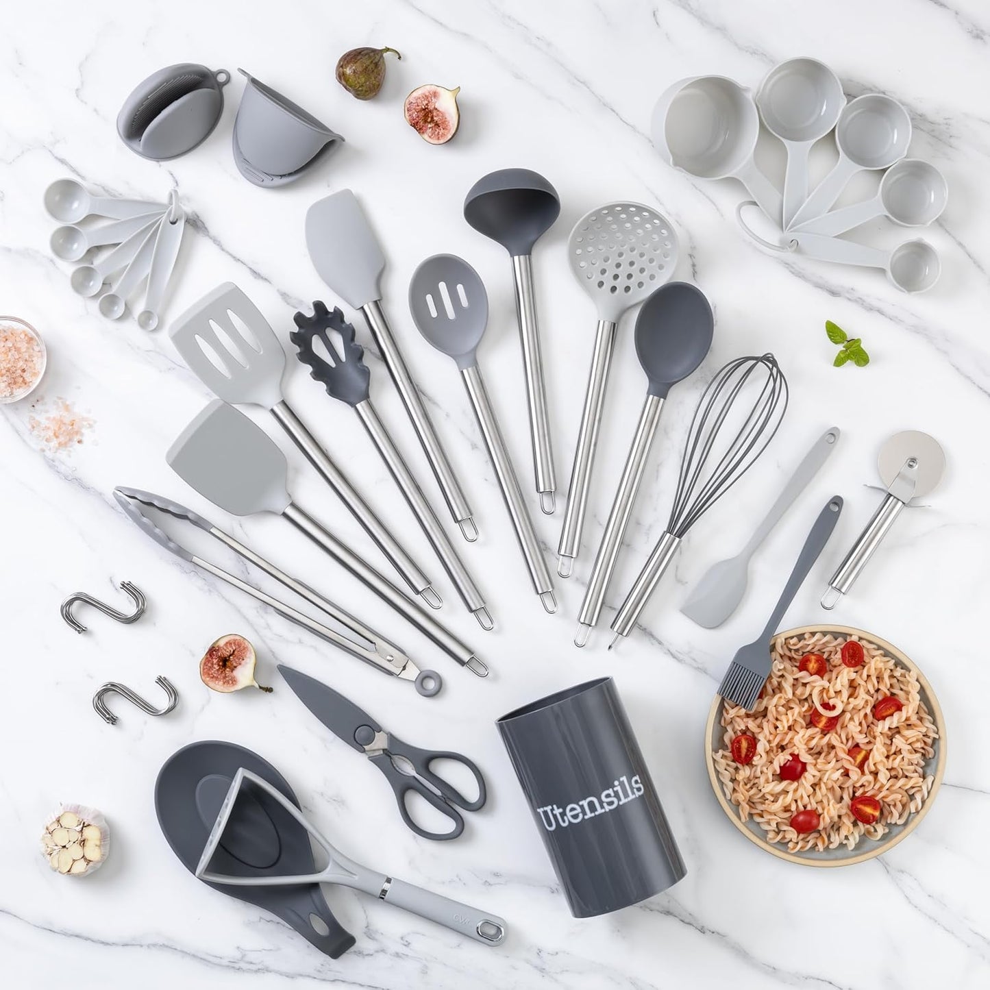 COOK WITH COLOR Silicone Cooking Utensils, Kitchen Utensil Set, Easy to Clean Silicone Kitchen Utensils, Cooking Utensils for Nonstick Cookware, Kitchen Gadgets Set, 38 Piece, Mint