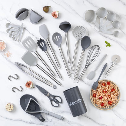 COOK WITH COLOR Silicone Cooking Utensils, Kitchen Utensil Set, Easy to Clean Silicone Kitchen Utensils, Cooking Utensils for Nonstick Cookware, Kitchen Gadgets Set, 38 Piece, Mint