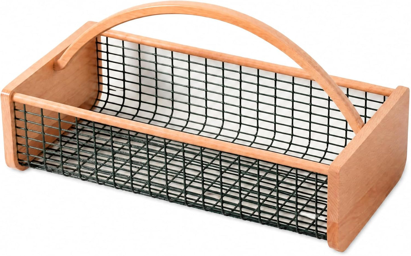Garden Harvest Basket for Gathering Vegetables, Fruits & Flowers – Durable Wooden Hod with Rotating Handle, Coated Wire Mesh Produce Caddy for Rinsing, Draining & Farmhouse Decor