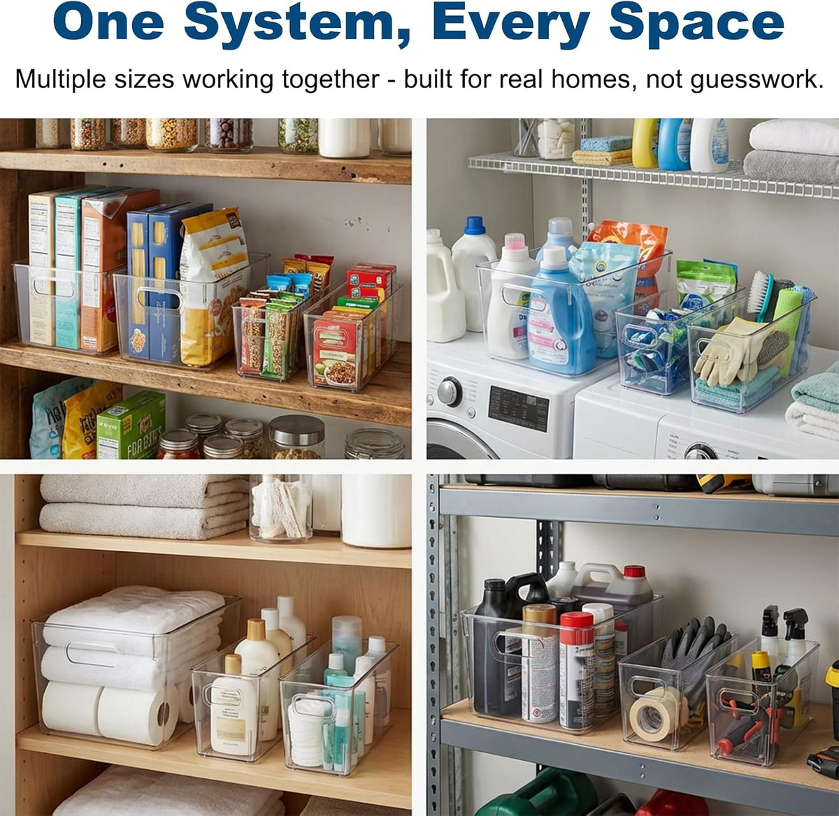 MOONEDGE 6 Pack Clear Organizer Bins 11x8x6in Pantry Organizers and Storage | Clear Containers for Organizing, Plastic Storage Bins with Handles for Drawer, Craft, Fridge, Kitchen Cabinet Shelf