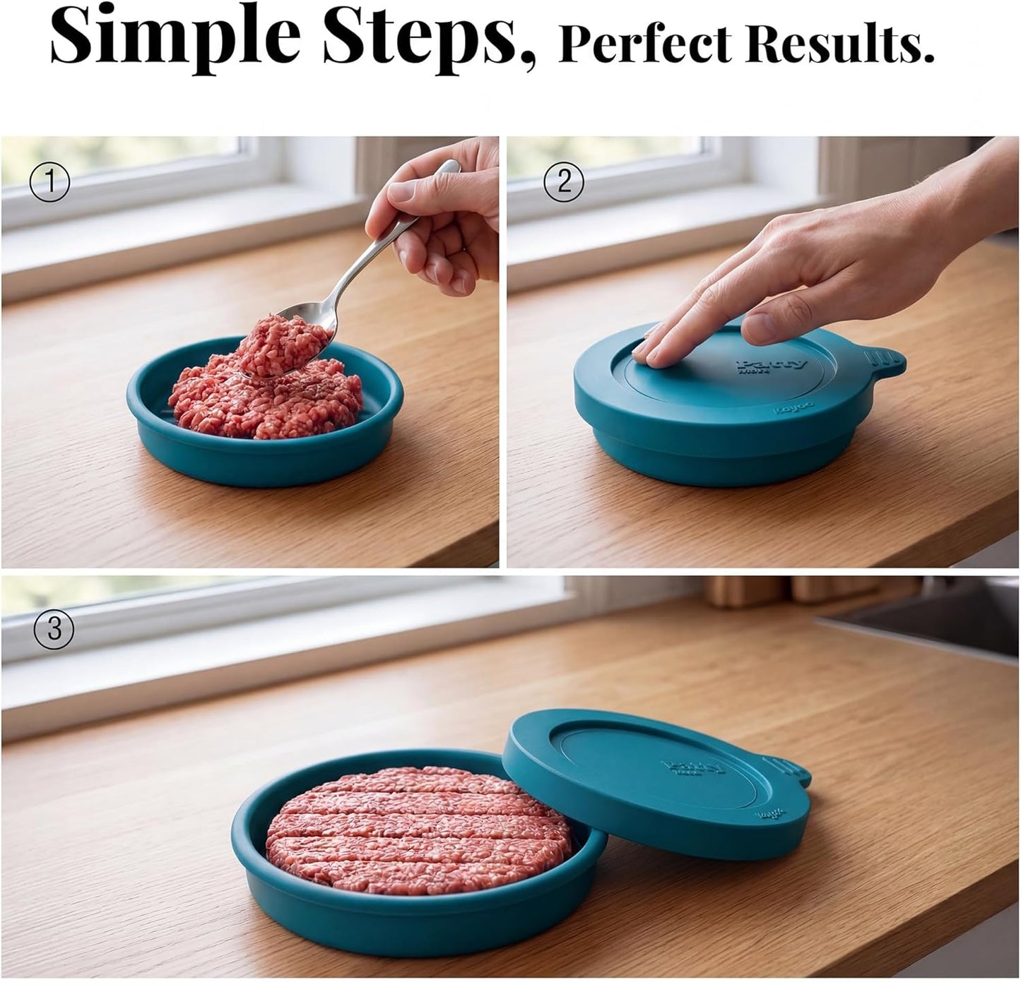 Silicone Burger Patty Mold Set with Lid, Nonstick Burger Press for 1/4 lb Patties, Food-Grade Patty Maker for Beef, Chicken & Veggie Burgers, Food Freezer Container, 4 Pack