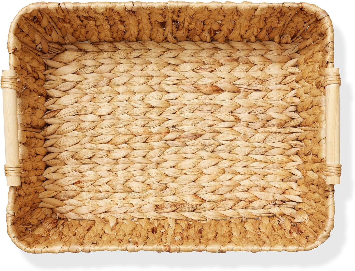 Casafield Set of 2 Water Hyacinth Oval Storage Baskets with Wooden Handles - Medium, Woven Bin Organizers