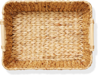 Casafield Set of 2 Water Hyacinth Oval Storage Baskets with Wooden Handles - Medium, Woven Bin Organizers