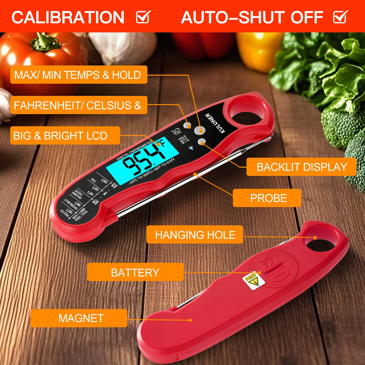KULUNER Digital Instant Read Meat Thermometer for Cooking, Food,Grill
