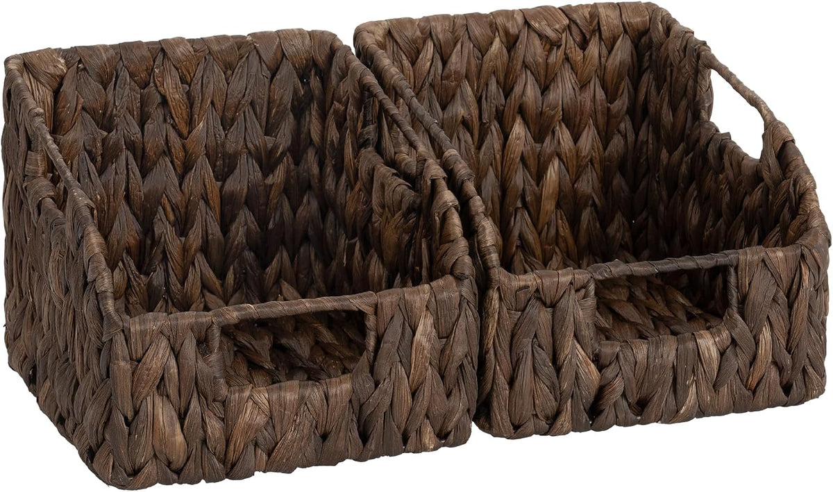 StorageWorks Water Hyacinth Pantry Storage Baskets, Wicker Baskets with Built-in Handles, Handwoven Shelf Baskets for Organizing, Pantry Organizers and Storage, 3 Pack