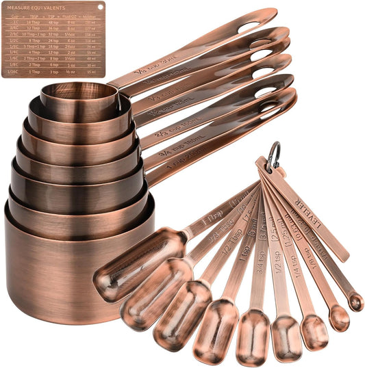 Measuring Cups and Spoons Set of 12, Stainless Steel Stackable Measuring Cups and Spoons Set With Leveler, Metal Measuring Spoons and Cups for Dry or Liquid Ingredients During Kitchen & Baking