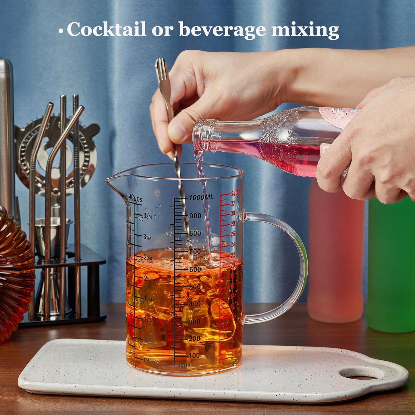 Ackers BORO3.3 Measure Glass -[Insulated handle | V-Shaped Spout]-Made of High Borosilicate Glass Measuring for Kitchen or Restaurant, Easy to Read, 60 ML (2 Oz) 丨(2 Pack)