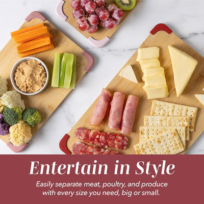 COOK WITH COLOR Non-Slip Cutting Board Set – Kitchen Essentials with Easy Grip Handle for Meat, Veggies, and Fruits, 3 Cutting Boards, Bamboo Non-Slip Grey