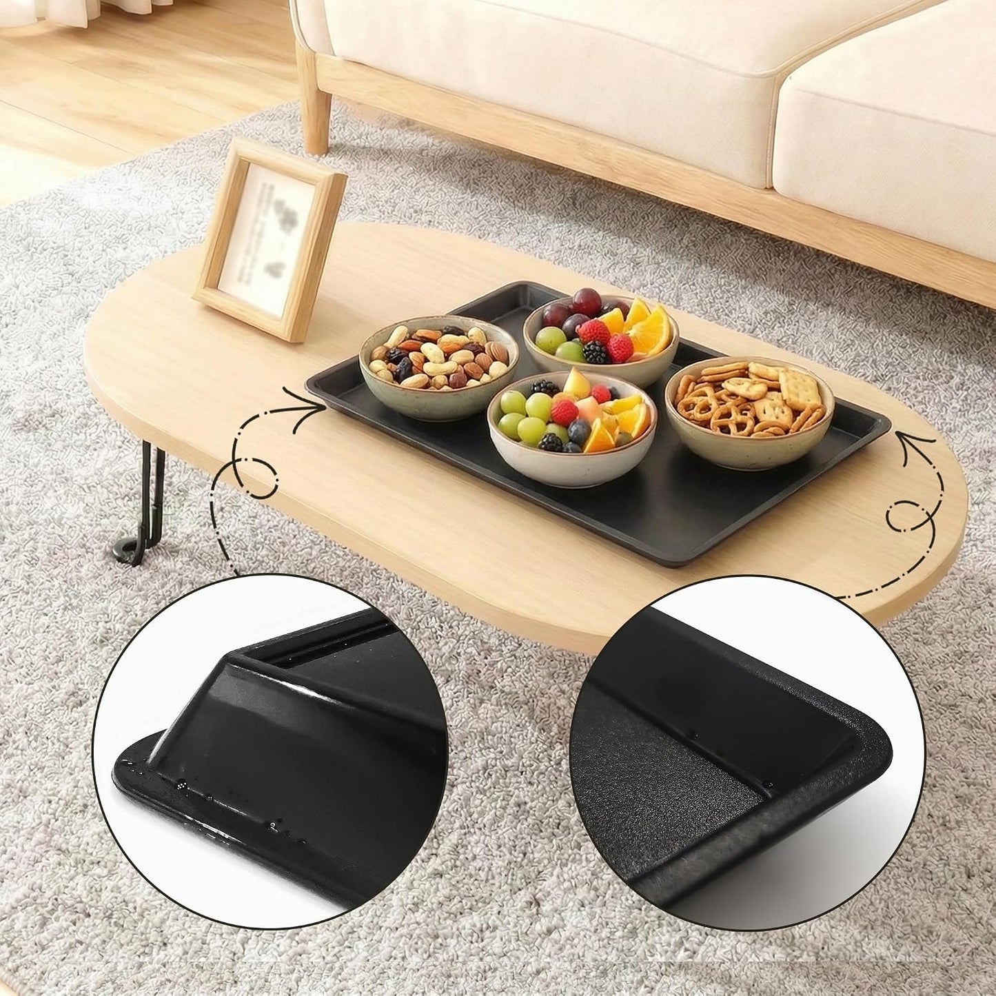 Plastic Food Serving Trays 14.7"x10.7" (2-Pack) - Black - Reusable Serving Platters for Christmas Party, School Cafeterias, Food Courts, Bakeries - Stackable & Dishwasher-Safe