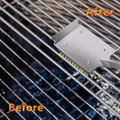 ENLOY Grill Brush and Scraper for Barbecue, 17" Grill Brush for Outdoor Grill, Extended Rosewood Handle and 2 Replaceable Copper Wire Brush Heads, Grill Cleaning Brush Grill Accessories for Most Grill