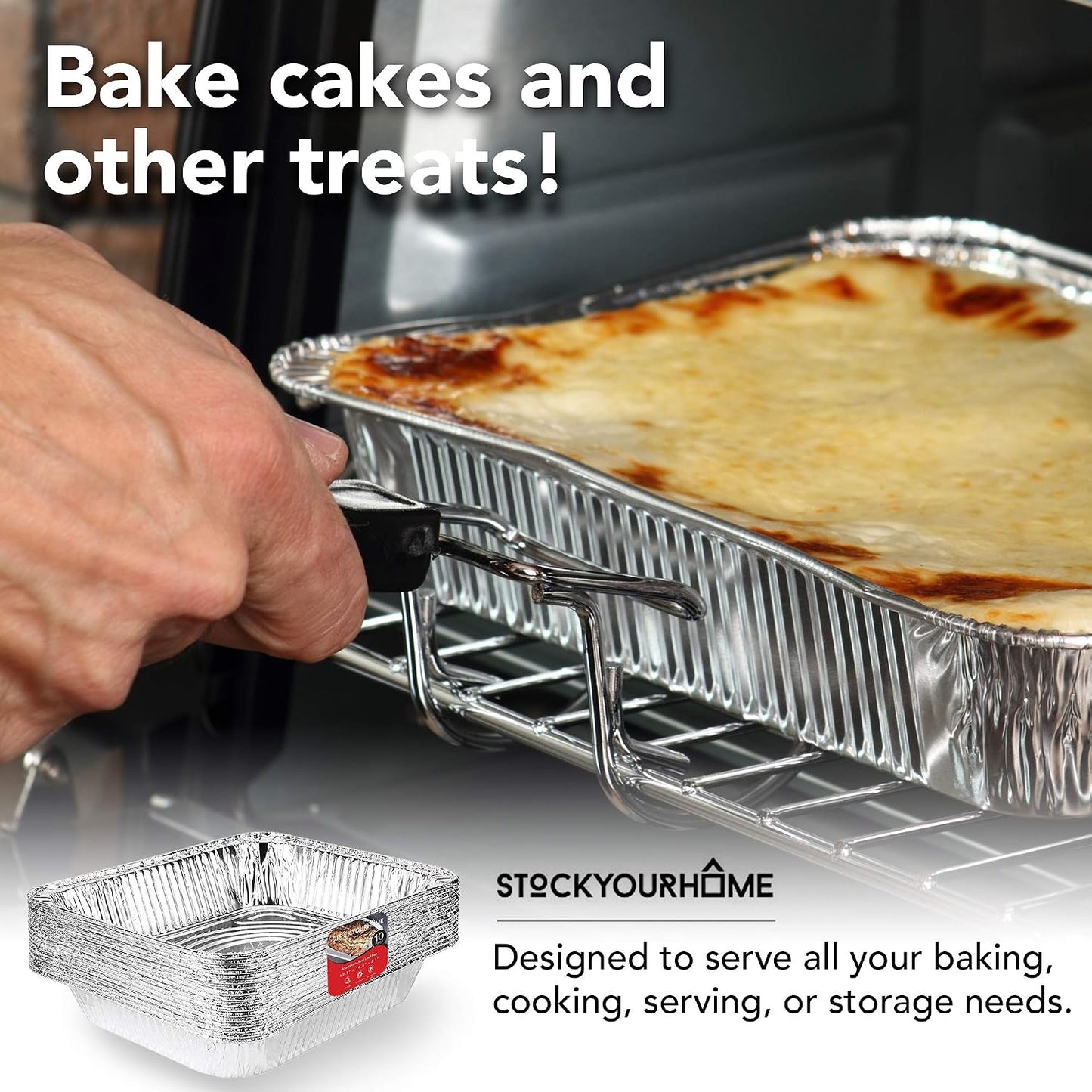 Stock Your Home 9x13 Aluminum Trays with Lids (10 Pack) – Disposable Half Size Deep Pans for Cooking, Storage, BBQ, Grilling, Catering