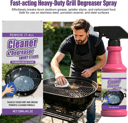 Fast-Acting Heavy-Duty Grill Degreaser Spray, 2026 New Heavy Duty BBQ Grill Degreaser, All Purpose BBQ Grill Cleaner for Burnt Food & Grease (1, 4FL)