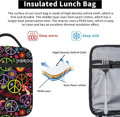 70s Retro Mushroom Floral Insulated Lunch Bag Reusable Cooler Lunch Box Portable Leakproof Thermal Container Tote Bags for Girls Boys School Travel