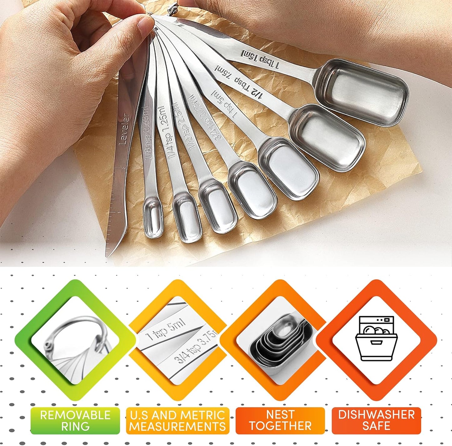 Spring Chef Stainless Steel Measuring Cups and Spoons Set of 14 with Leveler, Nesting Kitchen Metal Measuring Cups and Spoons Set for Dry and Liquid Ingredients, Perfect for Cooking & Baking