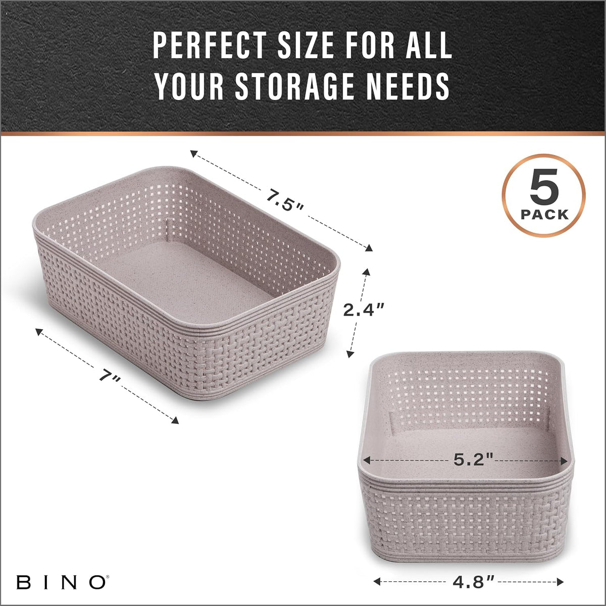 BINO Woven Plastic Basket | Large (Natural), 3-Pack | THE JUTE COLLECTION | Home Organization, Space-Saving Storage, Stylish Design | Plastic Storage Basket