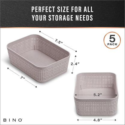 BINO Woven Plastic Basket | Large (Natural), 3-Pack | THE JUTE COLLECTION | Home Organization, Space-Saving Storage, Stylish Design | Plastic Storage Basket
