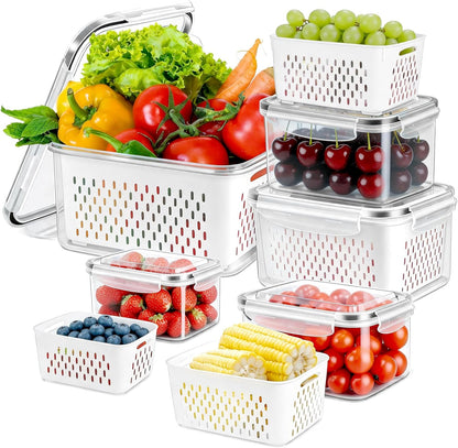 12 Pieces Fruit Storage Containers For Fridge with Removable Colanders