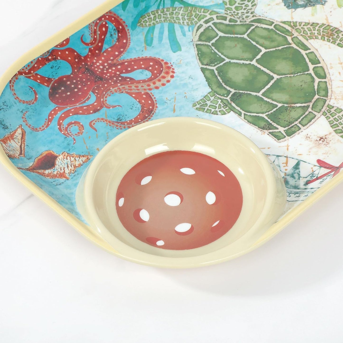 UPware Flamingo Melamine Chip and Dip Snack Tray, Tropical Floral Pickleball Paddle Shape Platter for Chips, Salsa, Fruits, and Appetizers, 15.75 x 8 Inch
