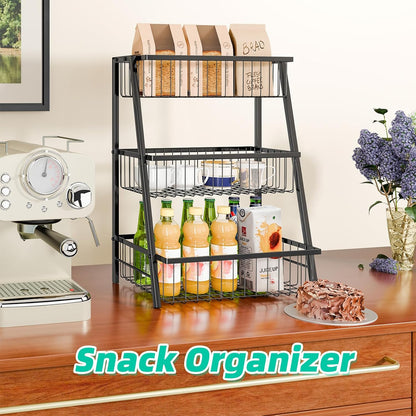 Simple Trending Fruit Basket 2-Tier Detachable, with Banana Hangers & Rust-Proof Metal Mesh, Ventilated Kitchen Organizer for Countertop, Perfect for Fruits, Vegetables, Snacks Storage