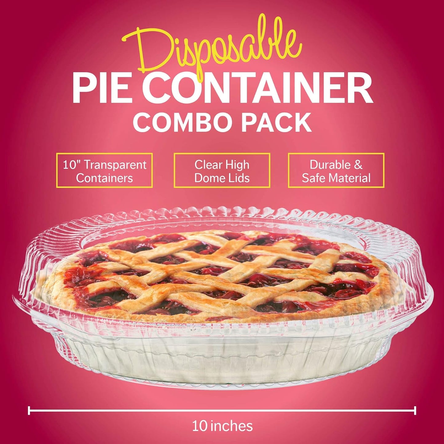 10" Plastic Disposable Pie Containers with Hinged Locking Lids | 5 Round Pie Keepers/Flan Cake Containers for Transport