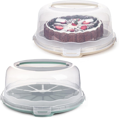 2 Pcs - 13 Inch Cake Carrier With Lid And Handle Round Container Aesthetic Home Kitchen Decorating Bpa Free Storage Containers Plastic Box for Transport Cheesecake Donut Cupcake Pies (Double)