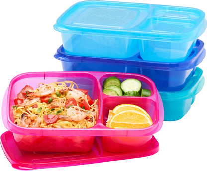 Bentgo Easyboxes - Original Stackable Lunch Boxes - Reusable 3-Compartment Food Containers for Kids and Adults - Bento Lunch Box for Meal Prep, School, & Work - BPA Free, Set of 4 (Earth Tones)