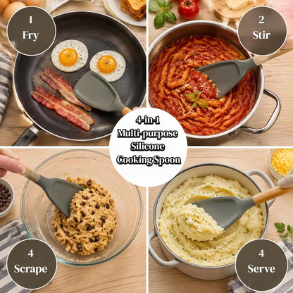 Silicone Cooking Spoon, Heat Resistant 600°F Spoonula for Nonstick Cookware