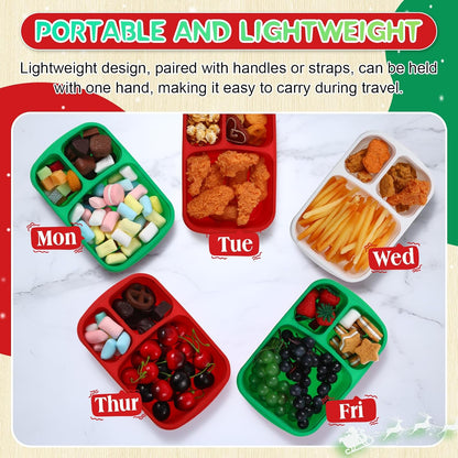 Honeydak 5 Pack Snack Containers 3 Compartment Bento Snack Boxes Divided Meal Prep Containers with Lids Reusable Adults Lunch Food Storage Box for School Work Travel(Elderberry)