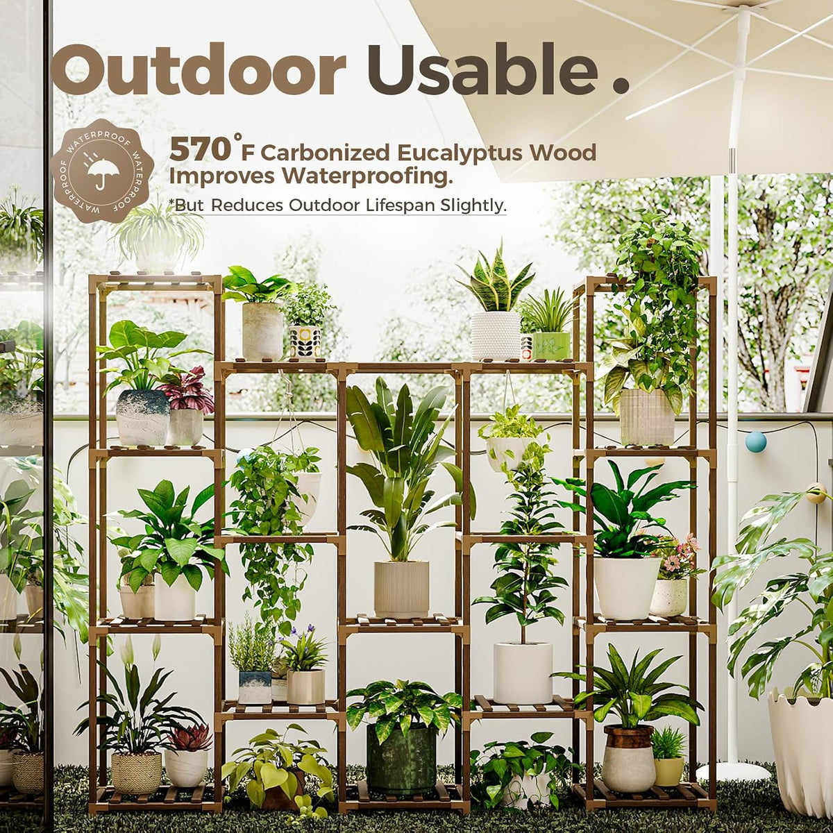 Bamworld Plant Stand Indoor Plant Shelf Outdoor Wood Plant Rack