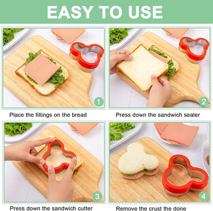 Sandwich Cutter for Kids 48 Pcs, Kimfead Cookie Cutters, Fruit Vegetable Cutter Shapes, Food Picks for Bento Box, Mouse Dinosaur Star Square Heart Shape