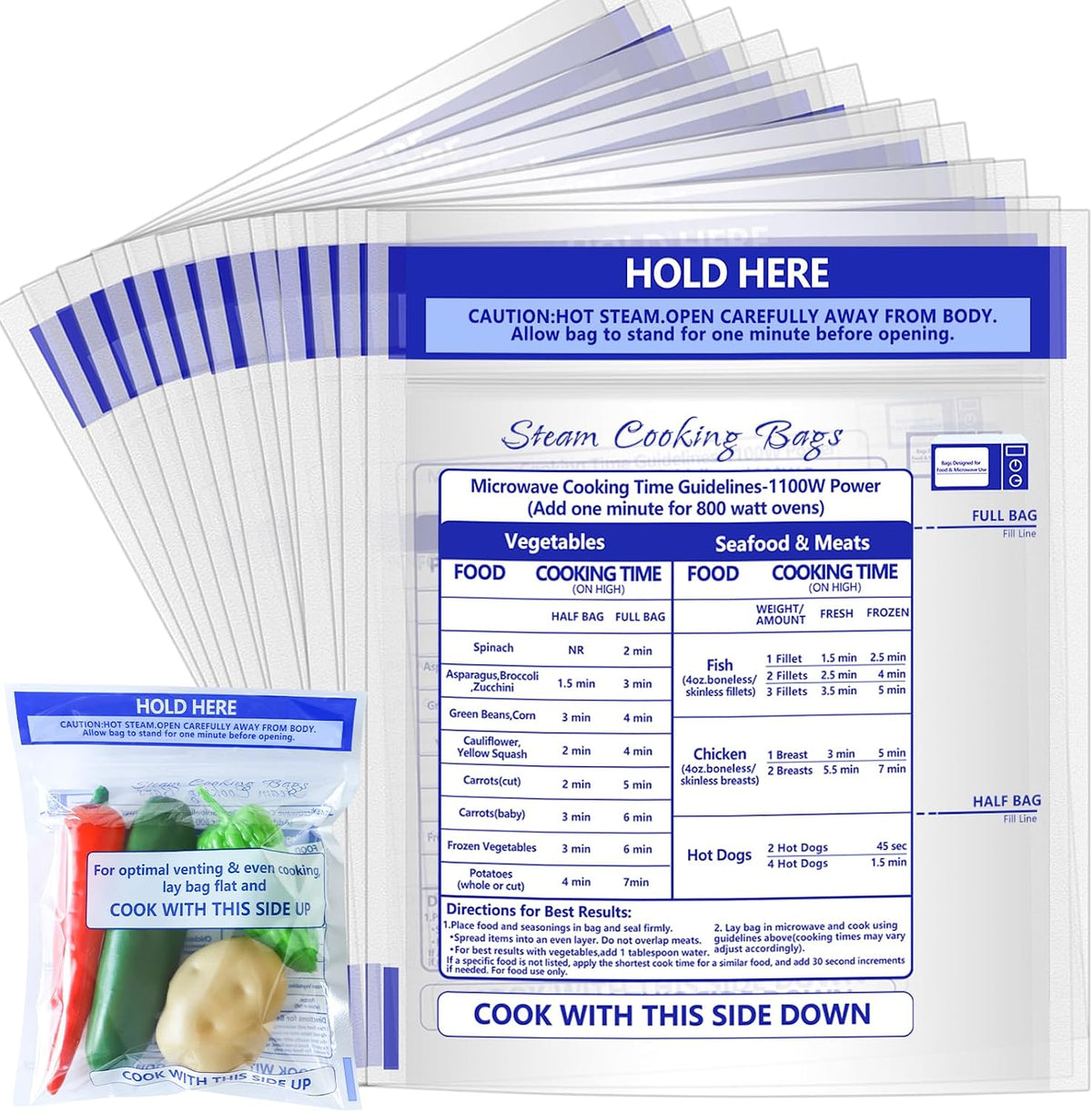 Microwave Steamer Bags 7.9 X 8.6 Inch Zipper Steam Cooking Bags Reusable Microwave Cooking Bag for Vegetables Potatoes and Meat (100)