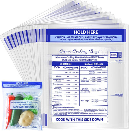Microwave Steamer Bags 7.9 X 8.6 Inch Zipper Steam Cooking Bags Reusable Microwave Cooking Bag for Vegetables Potatoes and Meat (100)