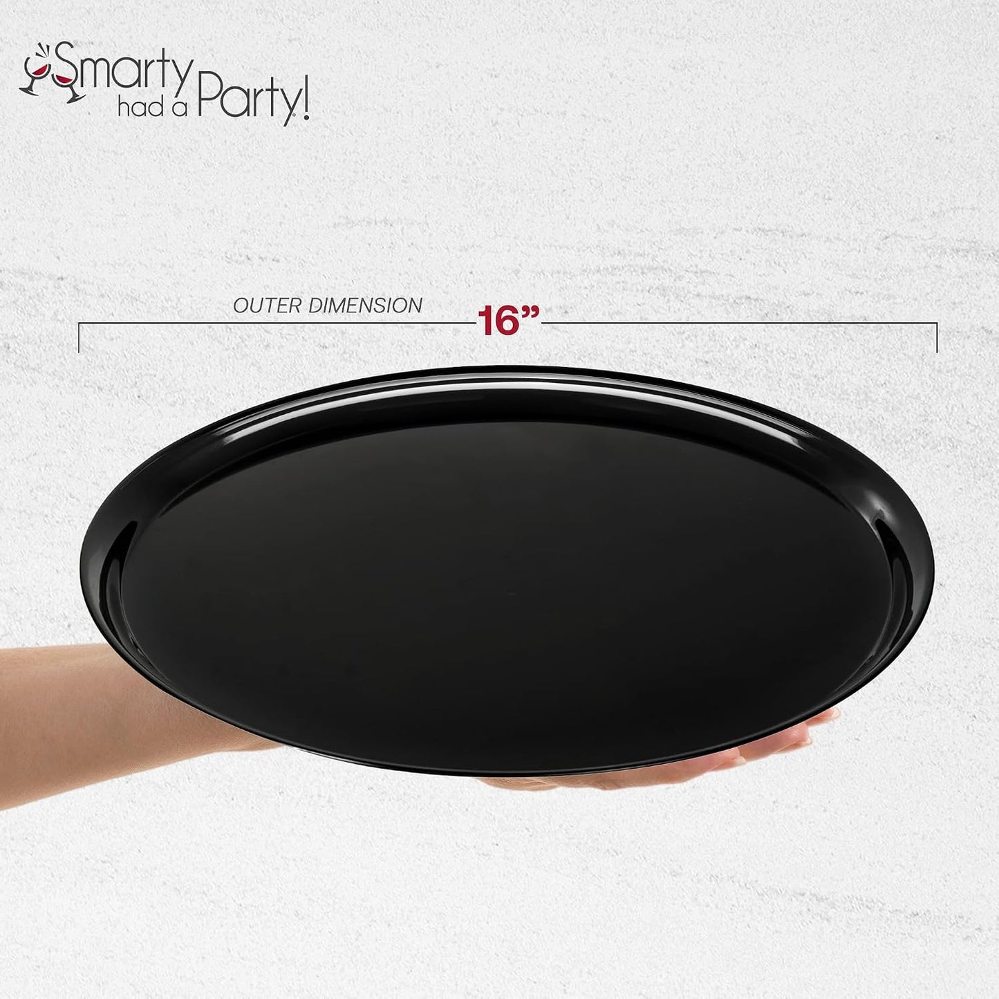 Smarty Had A Party 12 Inch Black Round Plastic Serving Tray – Heavy-Duty Party Platters & Catering Trays, Reusable or Disposable Plastic Trays for Serving Food, Elegant Party Tray Set of 25