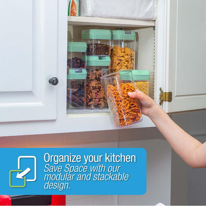 Set of 7 Airtight Food Storage Containers - Pantry Organizer Bins, BPA Free Plastic Containers plus Dry Erase Marker and Labels, White