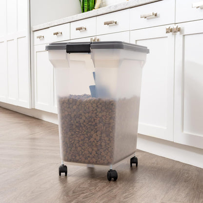 IRIS USA Dog Food Storage Container 58 Lb, Airtight Large Pet Food Storage Bin with Wheels, for Dog Cat Bird Chicken Food, Holds Up to 58 lbs, Keep Fresh, BPA Free, Made in USA, Black
