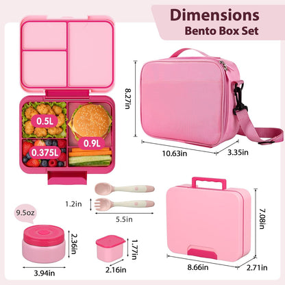 Kids Bento Lunch Box Set with 9.5oz Soup Thermo, Leak-Proof Lunch Food Containers with 3 Compartment and Removable Inner Tray, Insulated Hot Food Jar with Lunch Bag for School, Office, Sea Blue
