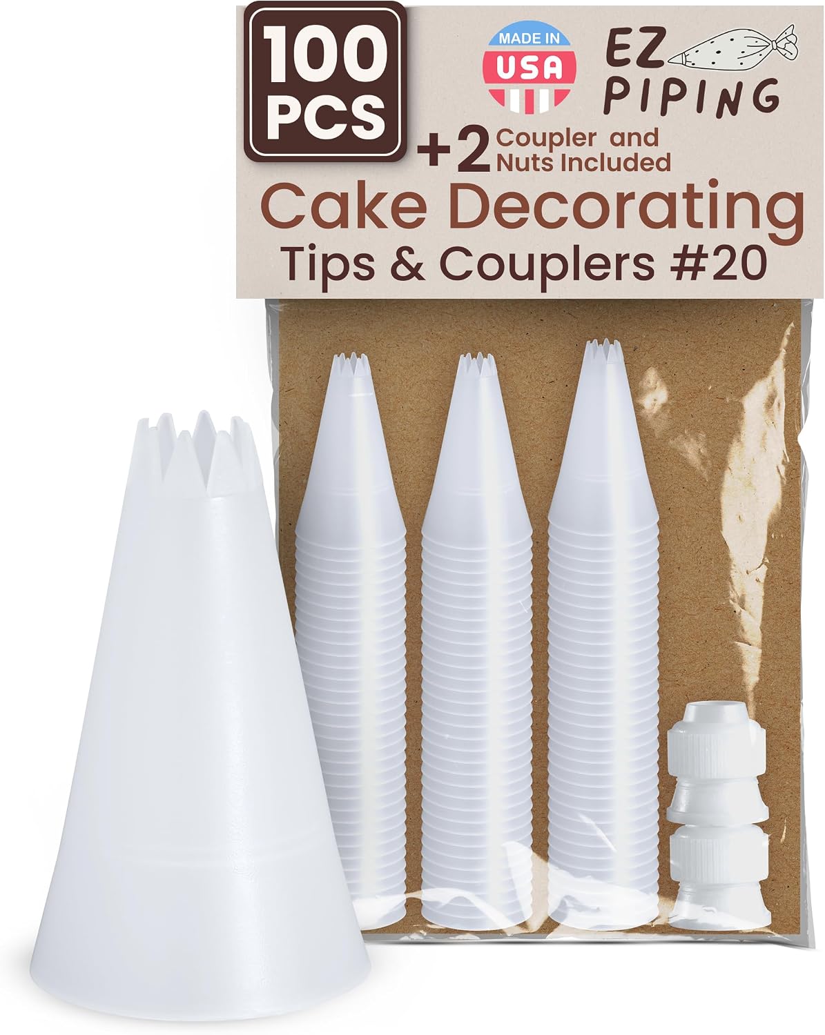 Reusable Plastic Piping Tips, Nozzles Standard Size Star Tip #20