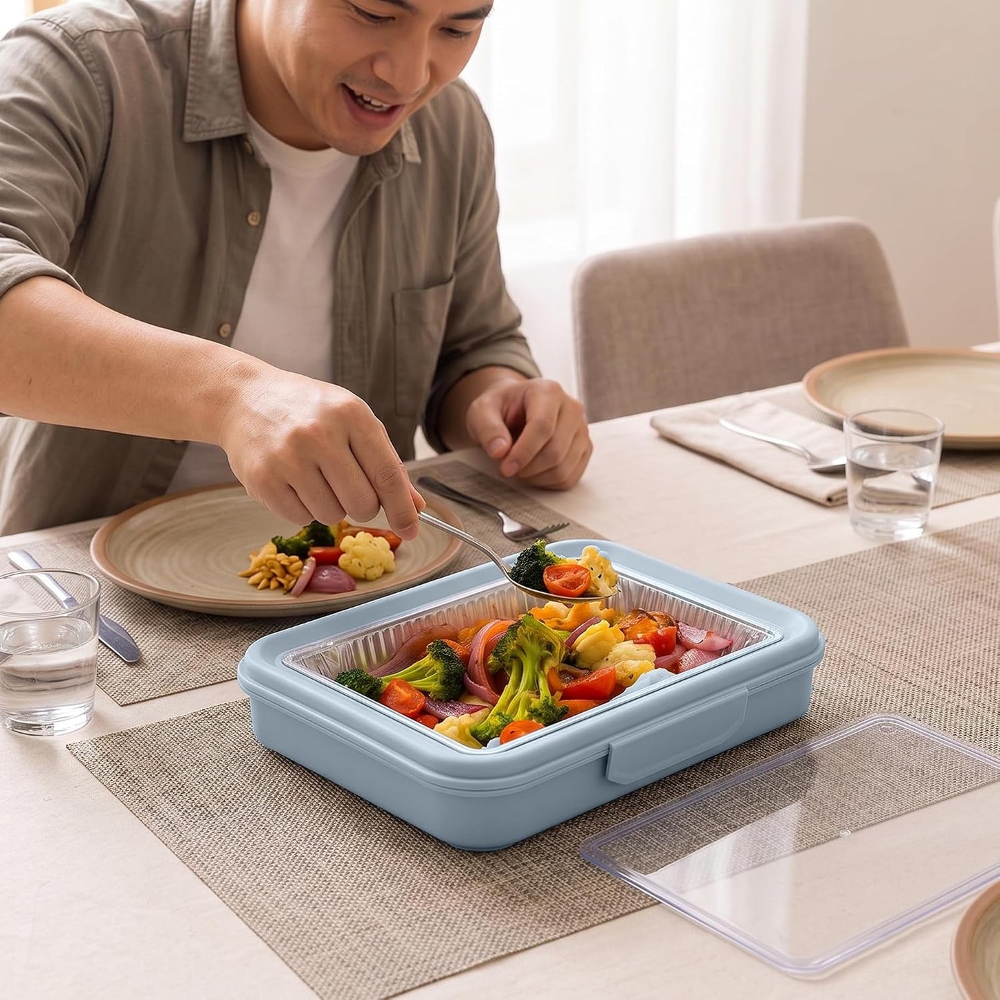 9x13 Pan Carrier with Aluminum Foil Pan – Insulated Food Carrier for Casseroles, Lasagna & Hot/Cold Dishes, Decorative Tabletop Serving Container with Lid for Parties, BBQ, Catering, Travel & Potlucks