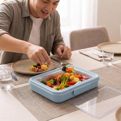9x13 Pan Carrier with Aluminum Foil Pan – Insulated Food Carrier for Casseroles, Lasagna & Hot/Cold Dishes, Decorative Tabletop Serving Container with Lid for Parties, BBQ, Catering, Travel & Potlucks