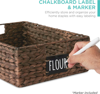 Best Choice Products Set of 4 9x12in Water Hyacinth Pantry Baskets, Woven Organizers w/Chalkboard Label, Chalk Marker - Natural