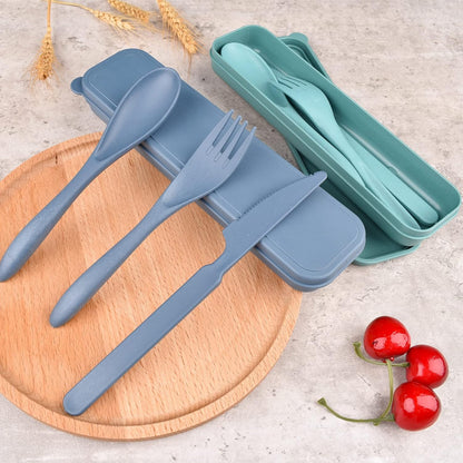 2 Sets Reusable Utensil Set with Case, Portable Plastic Spoons Fork Knife Camping Utensils for Lunch Box Accessories for Kids Adults Travel Picnic Camping Daily Use(Blue, Black)