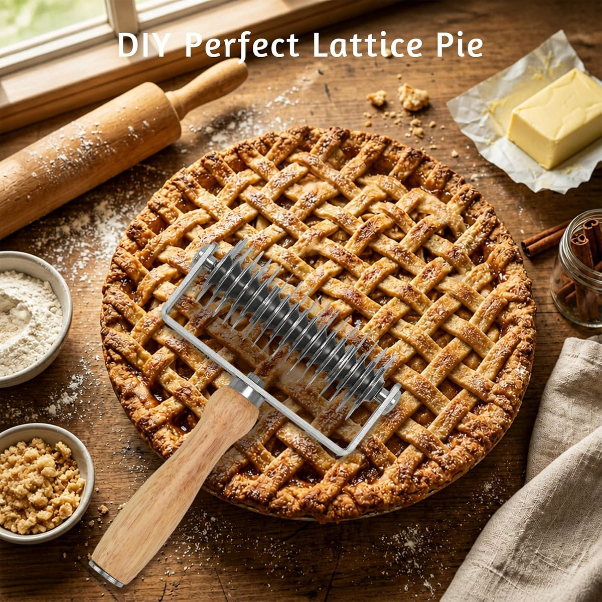 Pastry Lattice Roller Cutter, Pastry Cutter for Pie Bread Beef Wellington