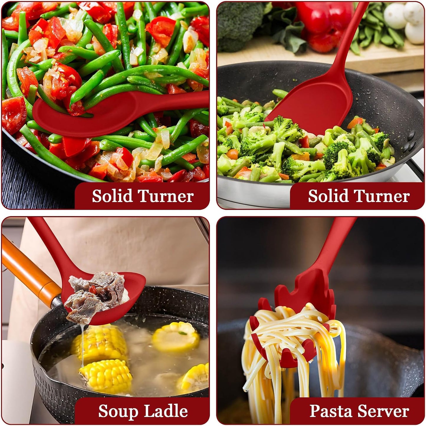 LIANYU Non-Toxic Silicone Kitchen Utensils Set, 8 Piece Non-Scratch Cooking Spoons & Spatulas, Stainless Steel Core, Heat Resistant & Dishwasher Safe, Khaki