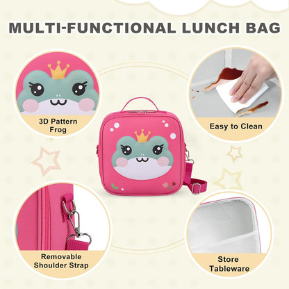 Kids Lunch Box for Kids Insulated Reusable Lunch Bag Tote Durable Children Leak-proof Lunchbox with Adjustable Shoulder Strap for School Daycare Travel Picnic (Navy - 3D Dinosaur)