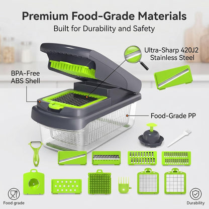 15 in 1 Vegetable Chopper with Container, Onion Chopper Mandoline Slicer