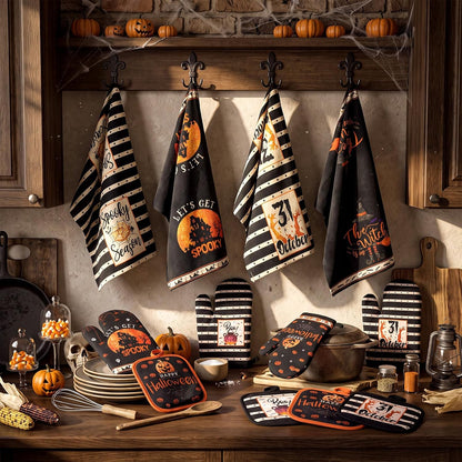 SiliFine 12 Pcs Fall Pumpkin Kitchen Towels Oven Mitts Pot Holders Set