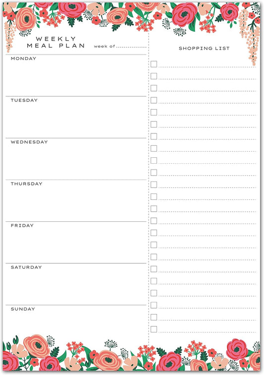 Sweetzer & Orange Floral Weekly Meal Planner and Grocery List Magnetic Notepad. 7x10” Meal Planning Pad with Tear Off Shopping List. Plan Weekly Menu Food for Weight Loss or Dinner List for Family!