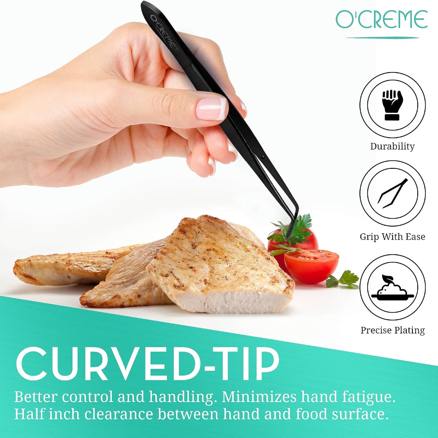 O'Creme Stainless Steel Precision Kitchen Tweezer Tongs 6.25" with Fine Tip (Purple)